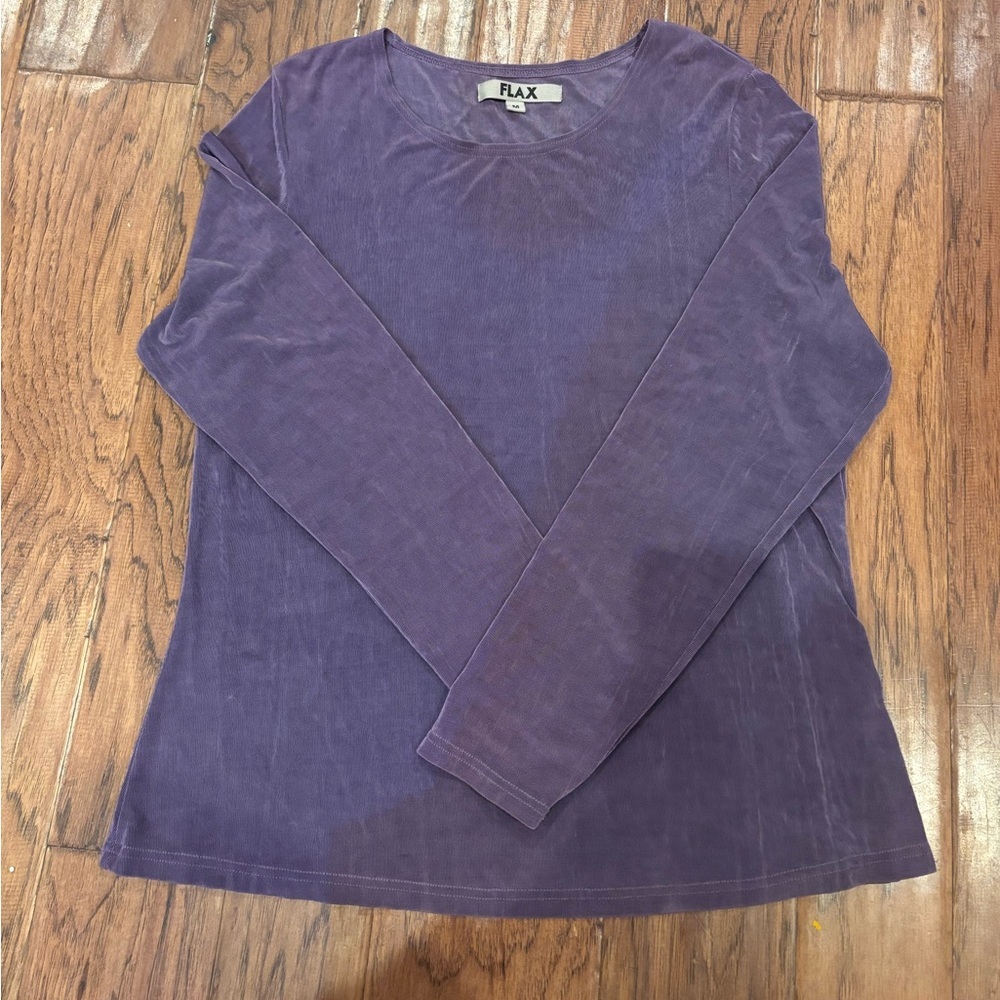 FLAX Perfect Knit Long Sleeve Top — Washed Plum Purple — Size M